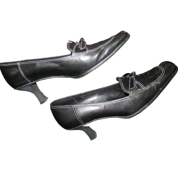 Vaneli Gelise Black Italian Calf Leather Square Toe Bow Embellished Loafer sz 8 - Picture 6 of 14